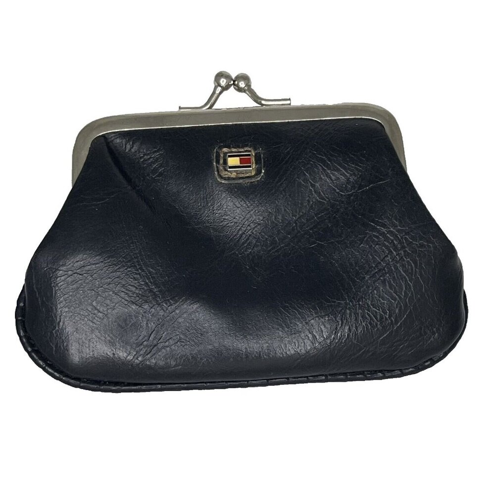 Vintage Tommy Hilfiger Coin Purse Navy Blue Logo Kiss Lock closure